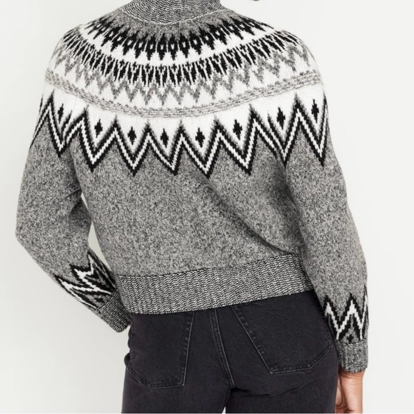 Old Navy Fair Isle Nordic Mock Neck Sweater Women S Gray - Picture 3 of 7